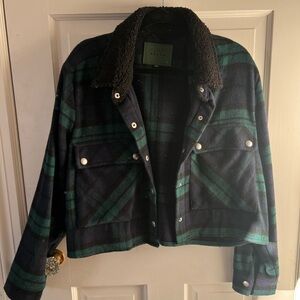 Blank NYC Black Blue and Green Plaid Utility Jacket